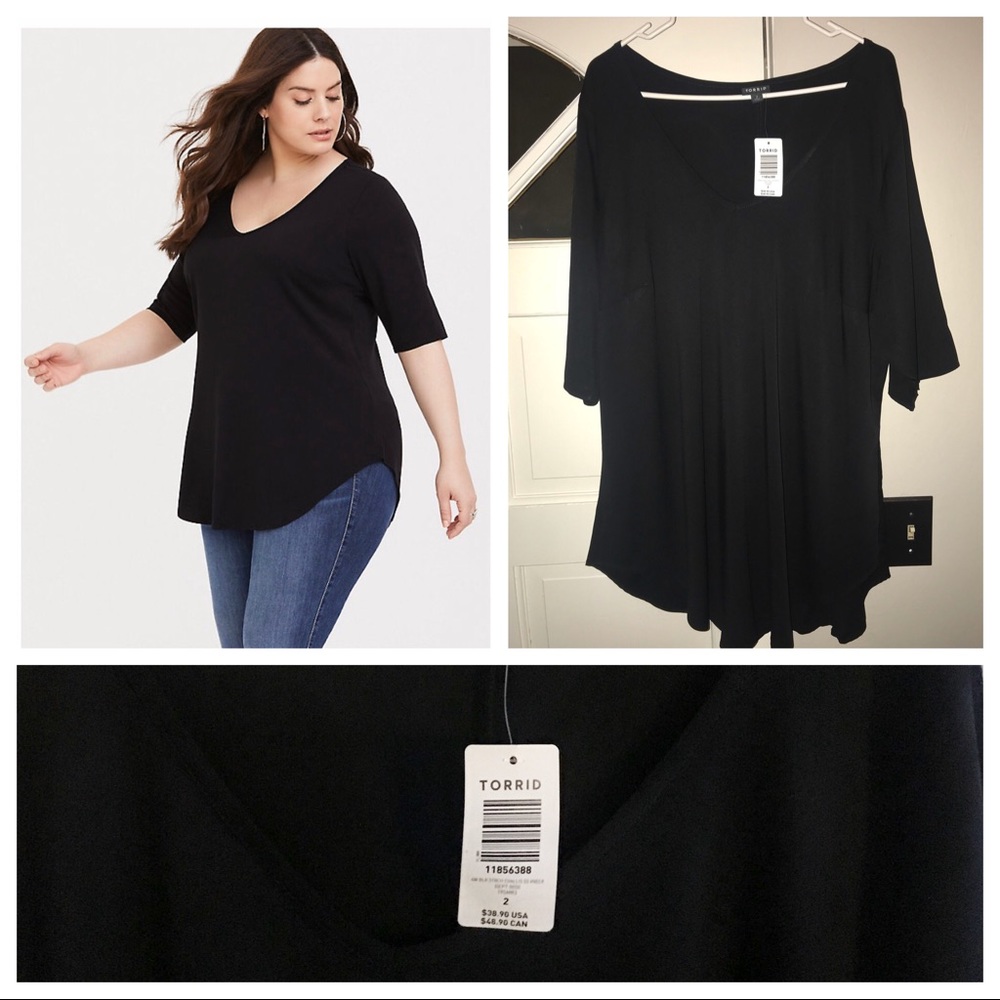 NWT Stretch Challis Elbow Sleeve V Neck Tunic 2x